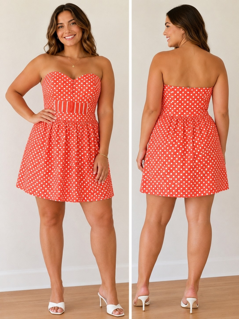 BeBop Coral Pink Polka Dot Strapless Dress Retro NWT Size Large